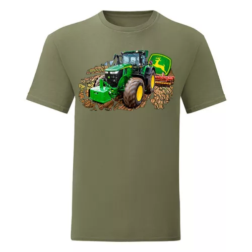 zelený traktor v práci zelené tričko
