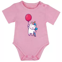  jednorožec s balónovým krátkým rukávom body pre bábätká ružový