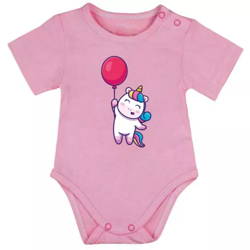jednorožec s balónovým krátkým rukávom body pre bábätká ružový