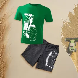 zelená súprava traktorov s krátkym rukávom a šortkami.