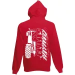 claas červený kruhový sveter na zips na zips s bielym vzorom