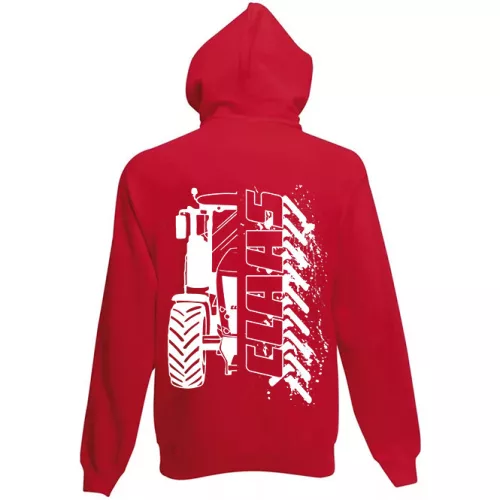 claas červený kruhový sveter na zips na zips s bielym vzorom