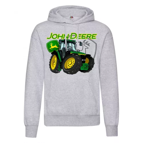 zelená mikina s kapucňou na traktor - šedá