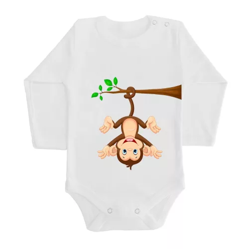 opica body pre bábätká dlhý rukáv biely