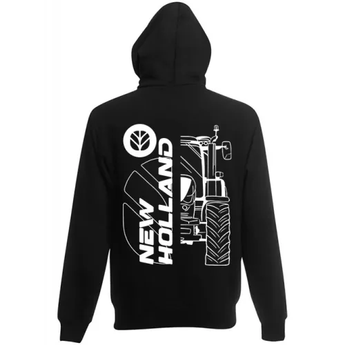 new holland čierny krúhový sveter na zips s bielem vzorom