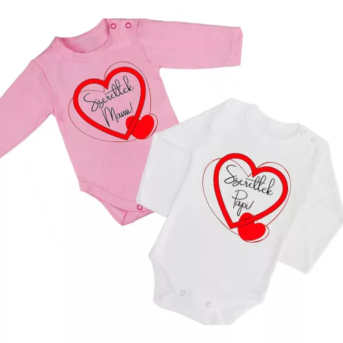 2 kusová súprava "milujem ťa mami", "milujem ťa papi" (bielo-ružová) dlhý rukáv