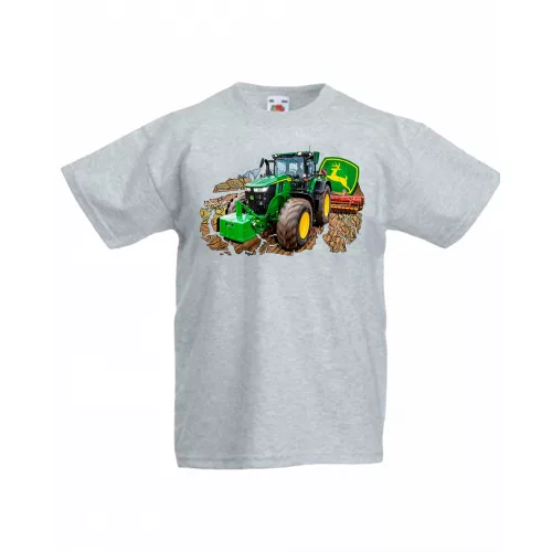 zelený traktor pracovné šedé detské tričko