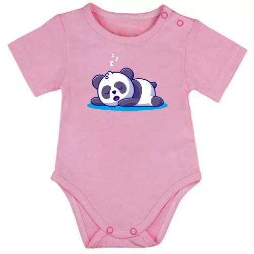spiaca panda krátky rukáv body pre bábätká ružová