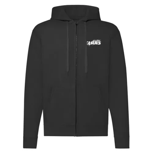 claas sveter na zips s čiernym obrysom, biely vzor