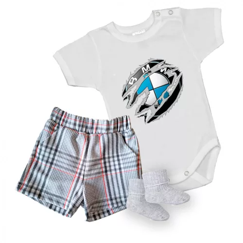 bmw biely krátky rukáv body pre bábätká + šortky a ponožky