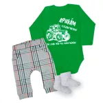 môj otec je najlepší traktor biely vzor, ​​body pre bábätká zelená dlhý rukáv + nohavice a ponožky