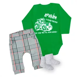   môj otec je najlepší traktor biely vzor, ​​body pre bábätká zelená dlhý rukáv + nohavice a ponožky