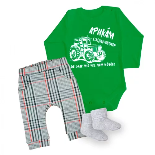 môj otec je najlepší traktor biely vzor, ​​body pre bábätká zelená dlhý rukáv + nohavice a ponožky