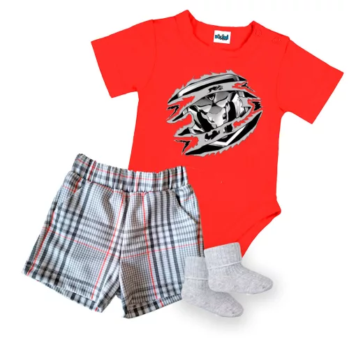 dodge červená krátky rukáv body pre bábätká + šortky a ponožky