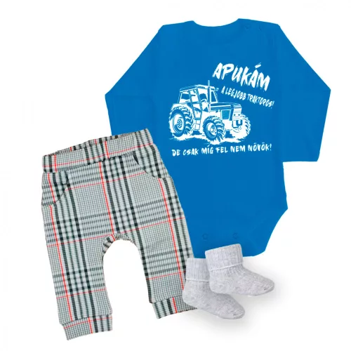 môj otec je najlepší traktor čierny vzor, ​​body pre bábätká modrý dlhý rukáv + nohavice a ponožky