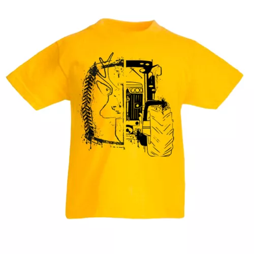 žlté detské tričko jd obrys traktor vzor