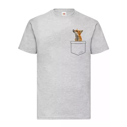 líška vo vrecku šedé tričko