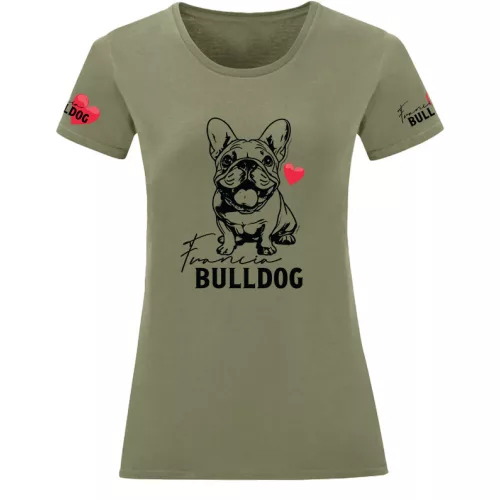 dámske tričko francúzsky bulldog olivovozelené veľký vzor