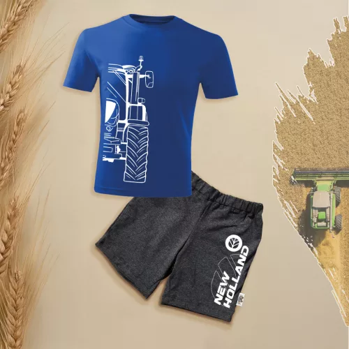 detská súprava s krátkym rukávom a šortkami new holland s modrým obrysom