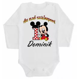   [akcia] veľkosť 80 (s menom benedikt) moje prvé narodeniny! bábätko body chlapčenské biele s dlhým rukávom