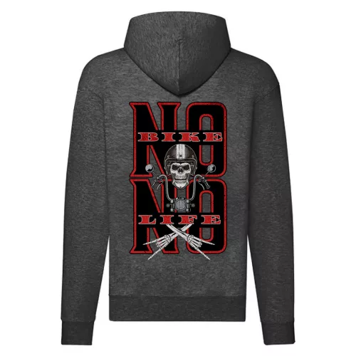no bike no life motorcycle mikina na zips, sivá