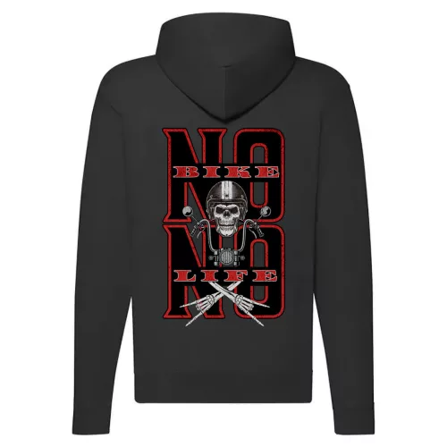 no bike no life motorcycle mikina na zips, čierna