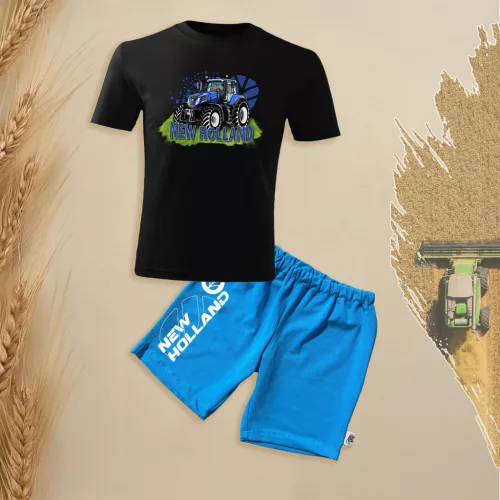 čierna súprava detských krátkych rukávov a šortiek new holland