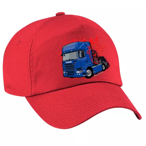 červená látková čiapka scania