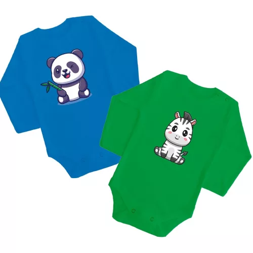 2 kusová súprava zebra, panda (modro - zelená) dlhý rukáv