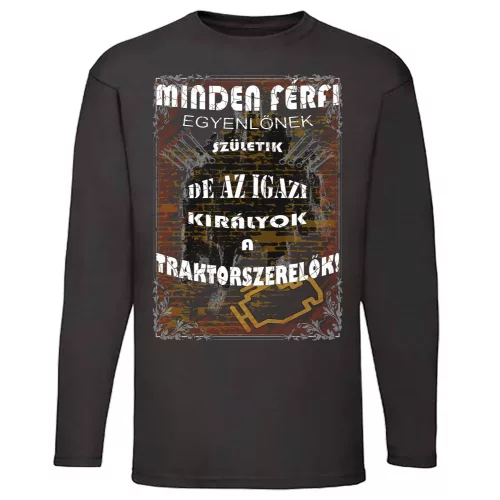 kráľ tričko traktor mechanik dlhý rukáv čierne