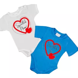   2-dielny sada "milujem ťa mami", "milujem ťa papi" (bielo-modrý) krátky rukáv