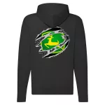 čierny svetr s mikinou so zeleným logom traktor zips