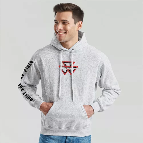 sveter massey ferguson style s klokaním vreckom v svetlo šedá farbe