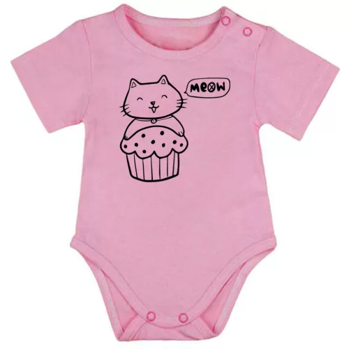 cookie mačiatko krátky rukáv body pre bábätká ružová