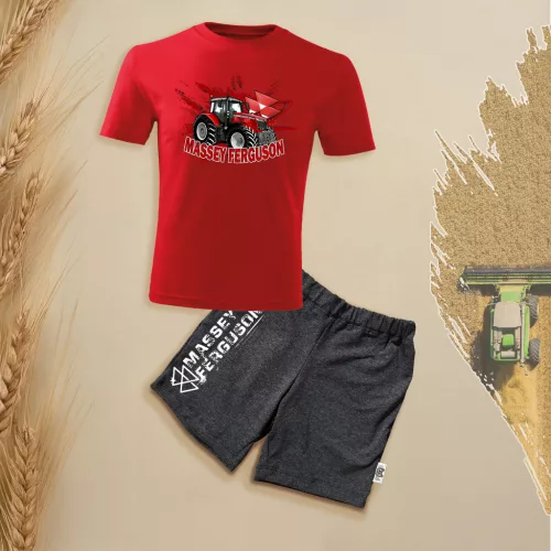 detská súprava krátkych rukávov a šortiek massey ferguson červená