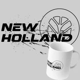 new holland obrysový biely hrnček