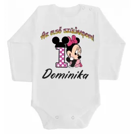   [akcia] veľkosť 86 s menom lara moje prvé narodeniny! detské body dievčatko v bielej farbe s dlhým rukávom