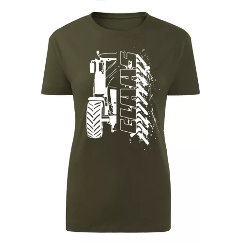 dámske tričko claas obrysové zelené s bielym vzorom