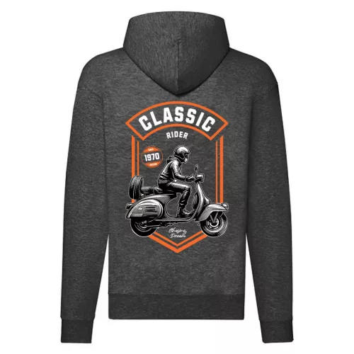 classic rider motorcycle mikina na zips, sivá