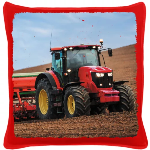 červený traktor v práci červený vankúš z bavlny