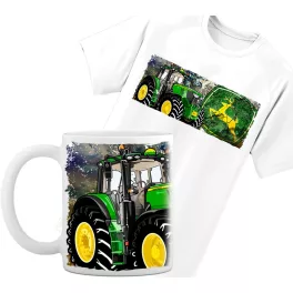 súprava trička s hrníčkom zelený traktor