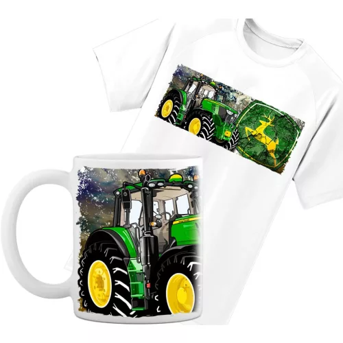 súprava trička s hrníčkom zelený traktor