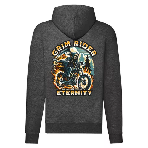 grim rider motorcycle mikina na zips, sivá