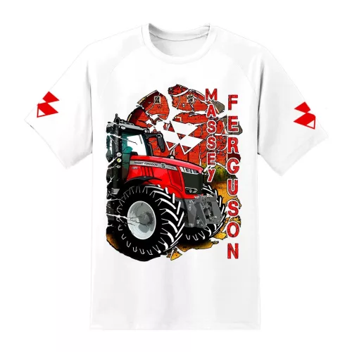 biele tričko s potlačou massey ferguson