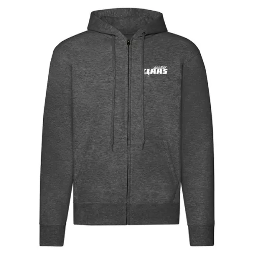 claas tmavosivý pulóver na zips s bielym vzorom