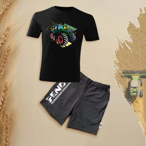 čierny detský sada fendt s krátkym rukávom a šortkami