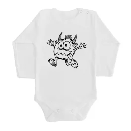 monštrum body pre bábätká dlhý rukáv biely