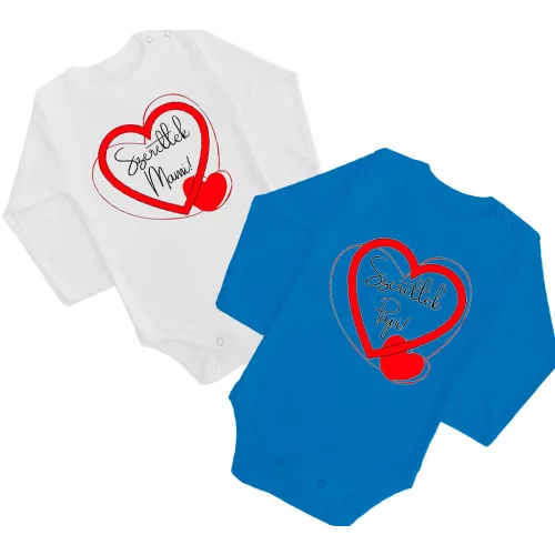 2 dielny súprava "milujem ťa mami", "milujem ťa papi" (bielo-modrý) dlhý rukáv
