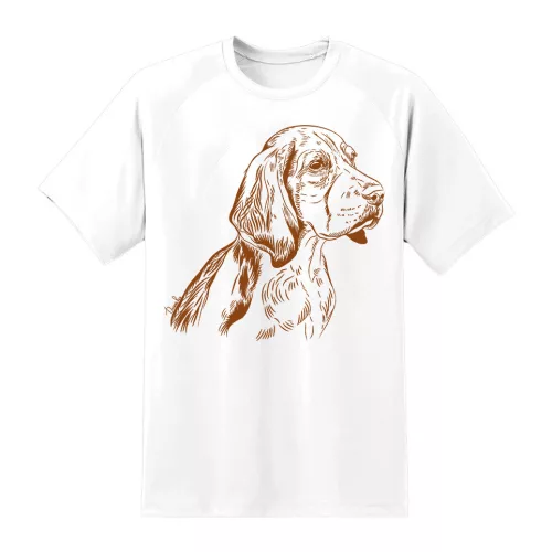 biele tričko pes hnedé beagle