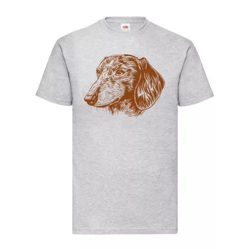 sivé tričko s hnedým jazvečíkom